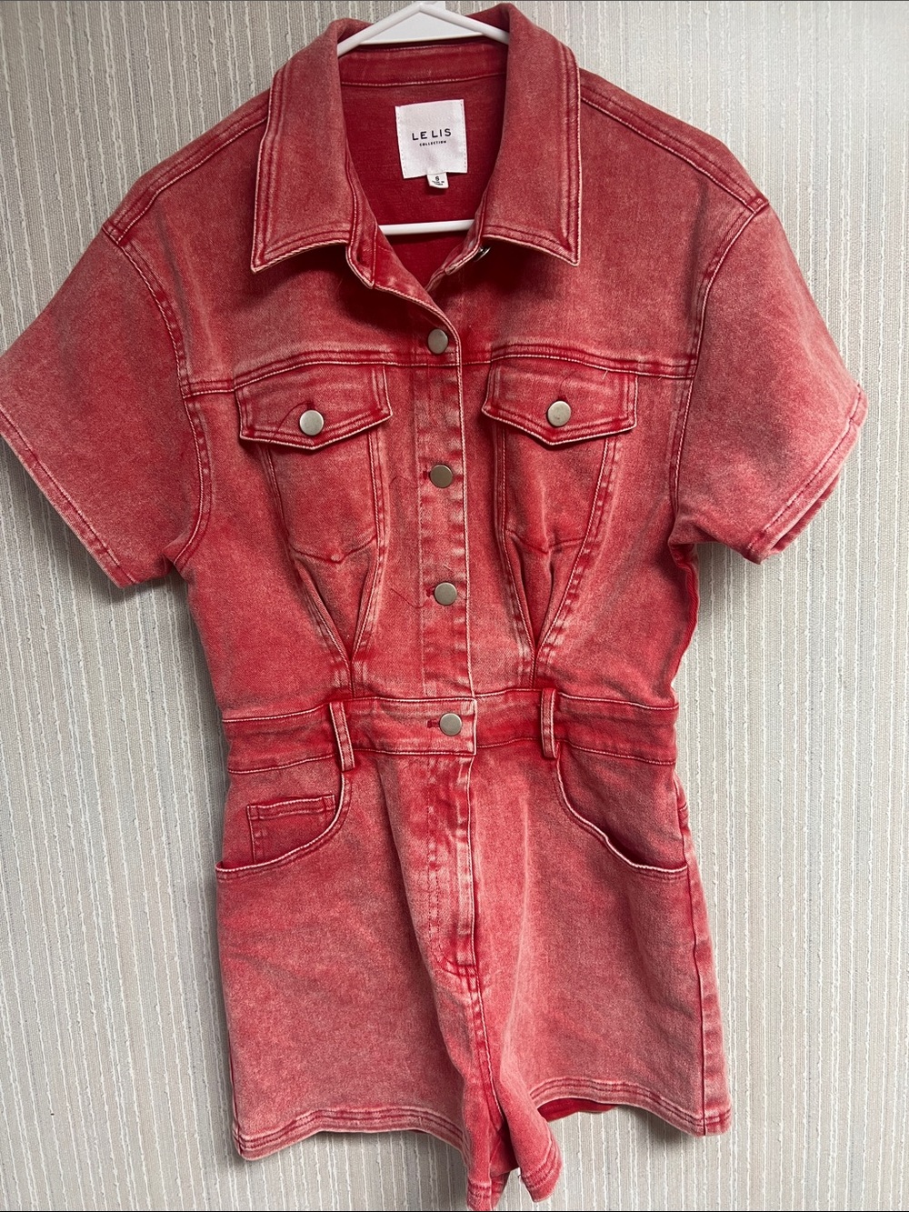 S NWOT Le Lis Red Washed Denim Short Romper super soft so cute!